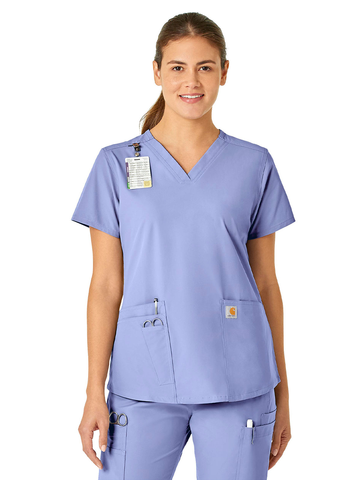 Women's Five-Pocket Modern Fit V-Neck Top - C12113 - Ceil Blue