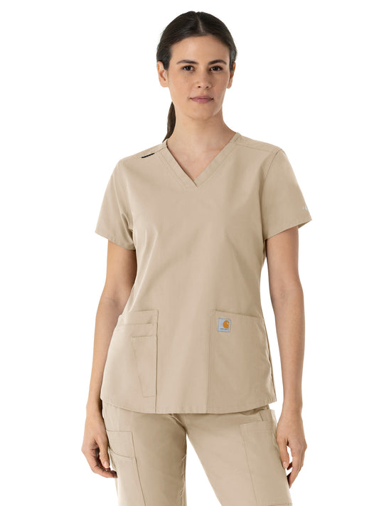 Women's Five-Pocket Modern Fit V-Neck Top - C12113 - Khaki