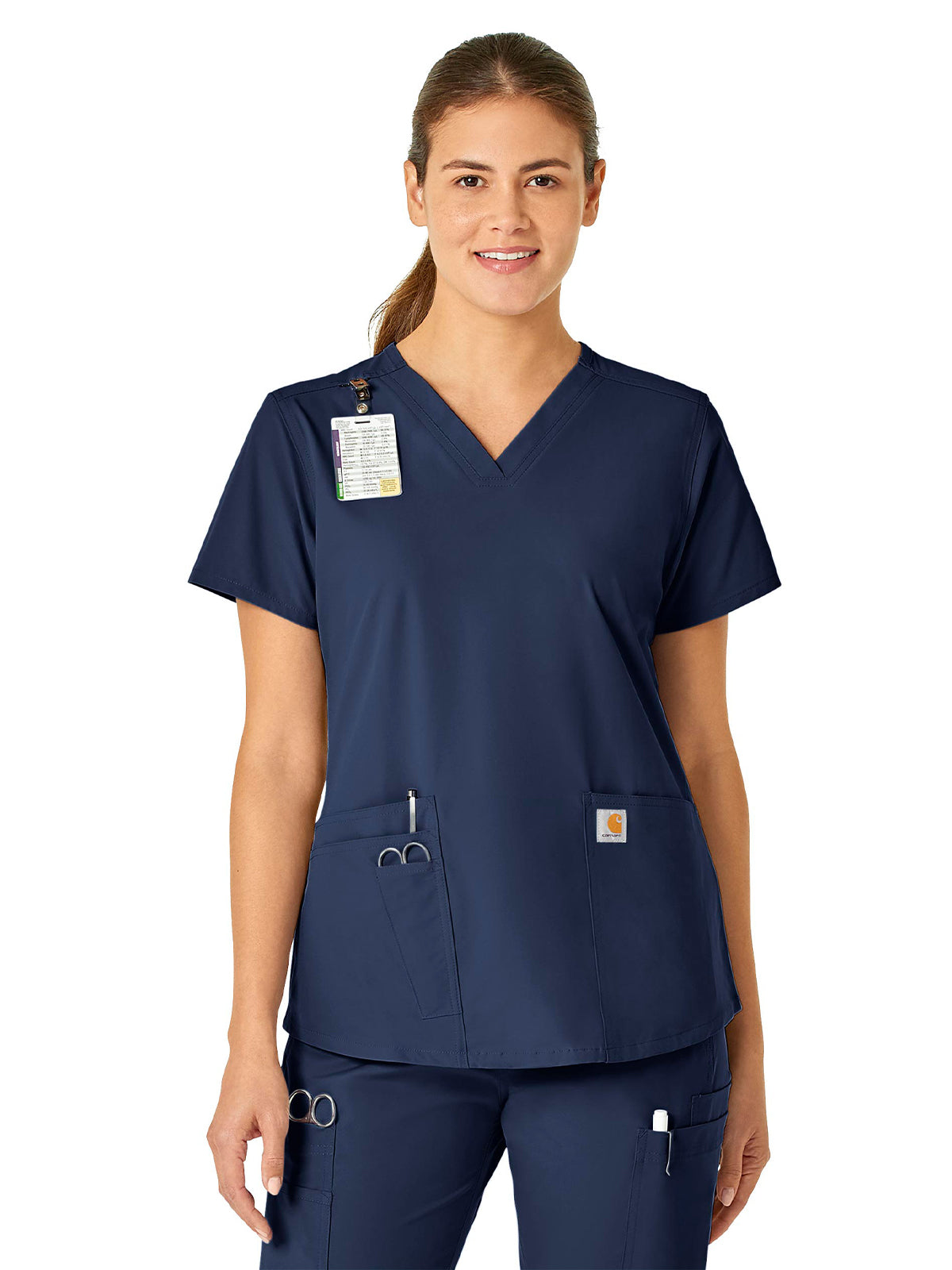 Women's Five-Pocket Modern Fit V-Neck Top - C12113 - Navy