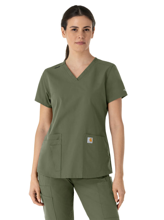 Women's Five-Pocket Modern Fit V-Neck Top - C12113 - Olive