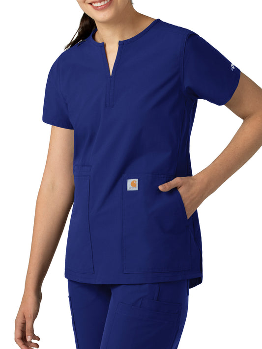 Women's Three-Pocket Modern Fit Notch Neck Top - C12213 - Galaxy Blue