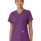 Women's Four-Pocket V-Neck Knit Panel Top - C12313 - Eggplant