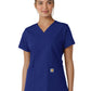 Women's Four-Pocket V-Neck Knit Panel Top - C12313 - Galaxy Blue