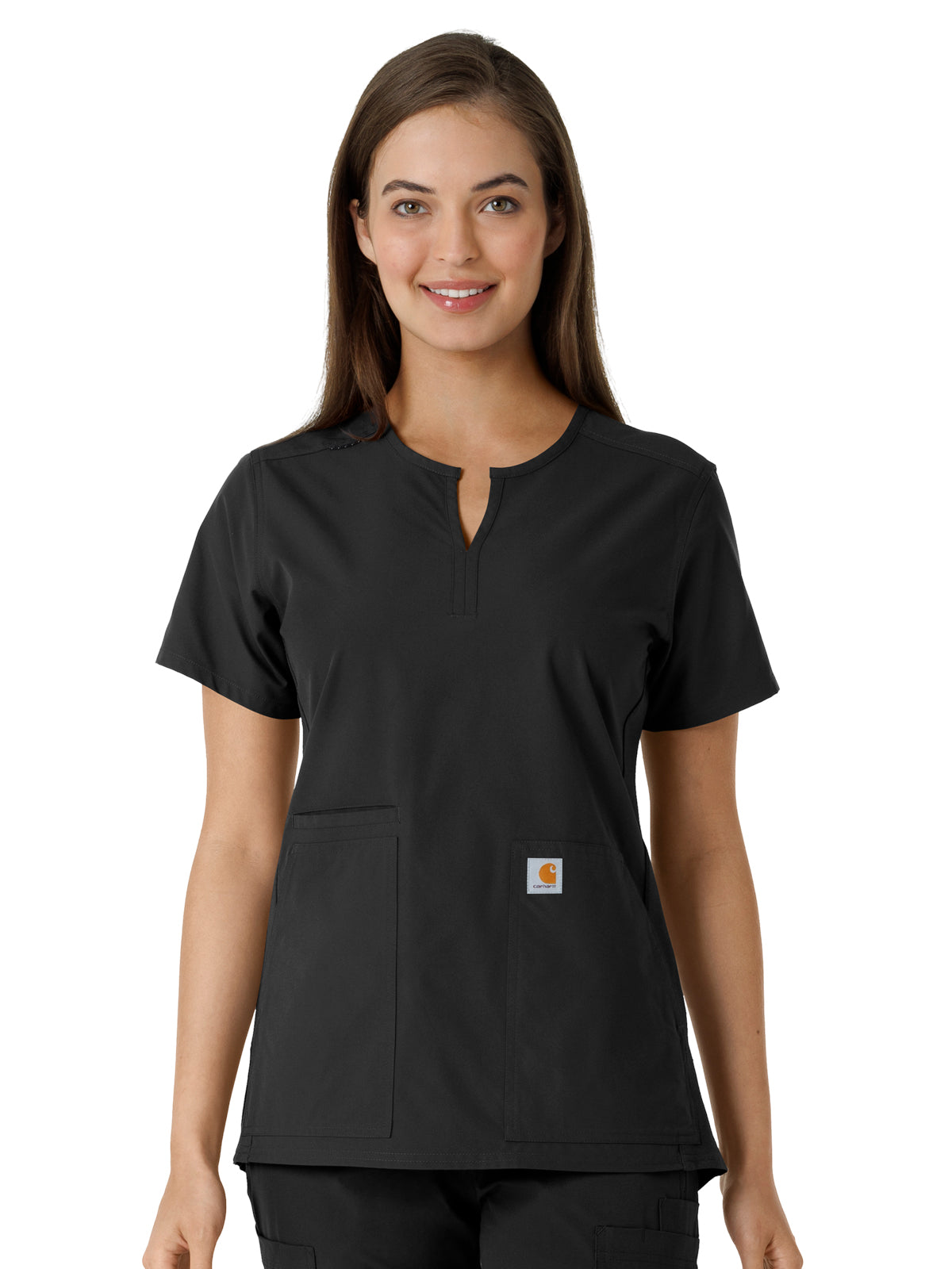Women's Notch Neck Tunic Knit Panel Top - C12413 - Black
