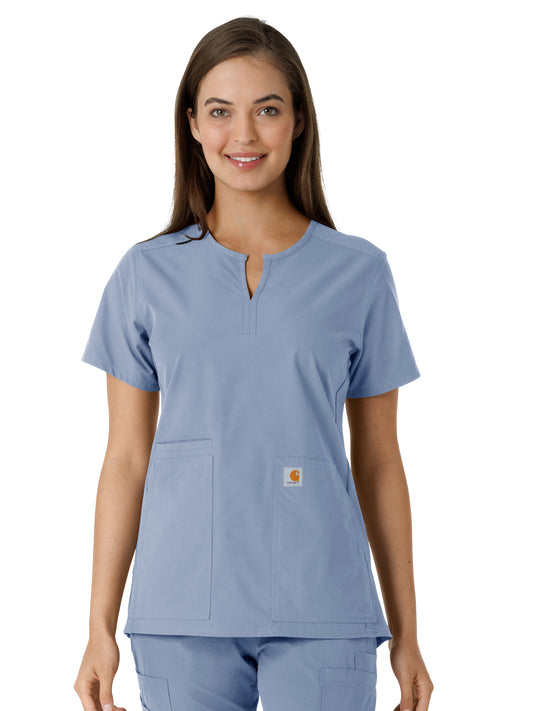 Women's Notch Neck Tunic Knit Panel Top - C12413 - Ceil Blue