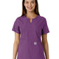 Women's Notch Neck Tunic Knit Panel Top - C12413 - Eggplant