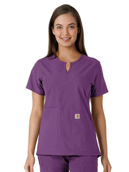 Women's Notch Neck Tunic Knit Panel Top - C12413 - Eggplant