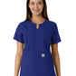 Women's Notch Neck Tunic Knit Panel Top - C12413 - Galaxy Blue