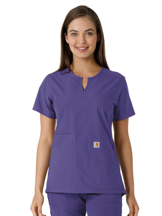 Women's Notch Neck Tunic Knit Panel Top - C12413 - Grape