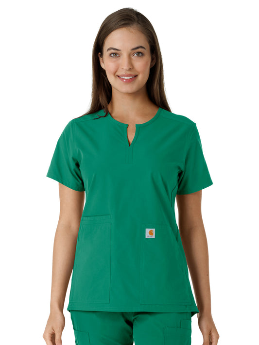 Women's Notch Neck Tunic Knit Panel Top - C12413 - Hunter