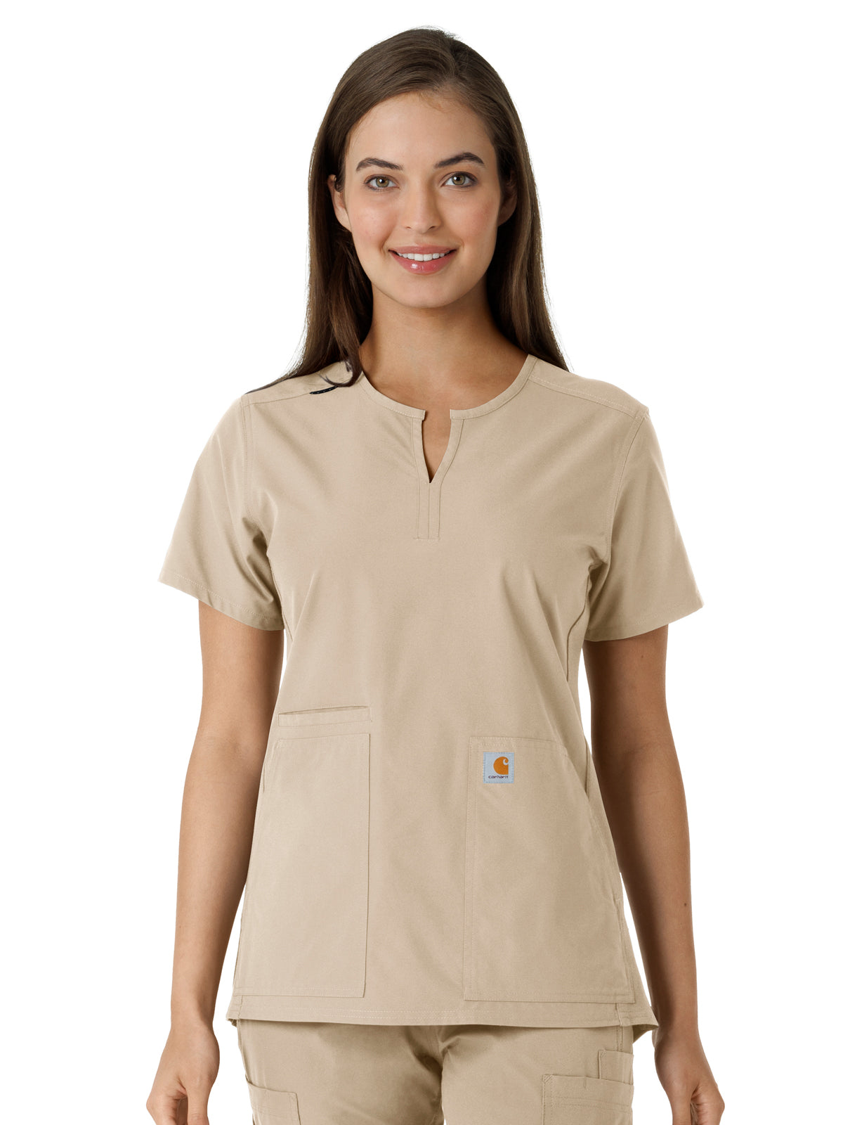 Women's Notch Neck Tunic Knit Panel Top - C12413 - Khaki