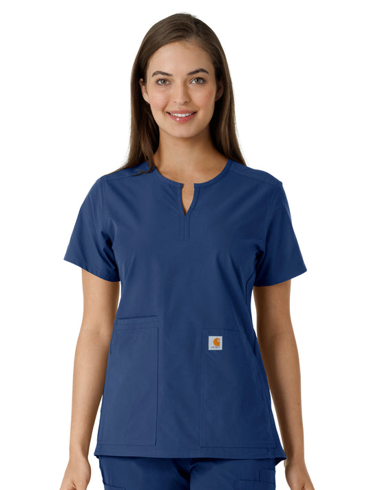 Women's Notch Neck Tunic Knit Panel Top - C12413 - Navy