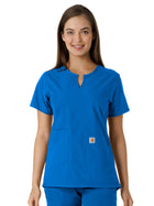 Women's Notch Neck Tunic Knit Panel Top - C12413 - Royal