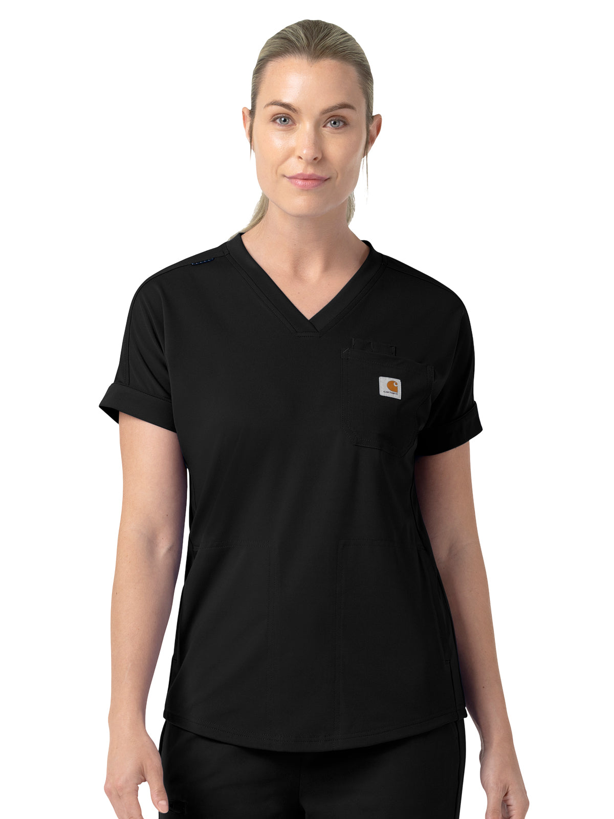 Women's Five-Pocket V-Neck Scrub Top - C13190 - Black