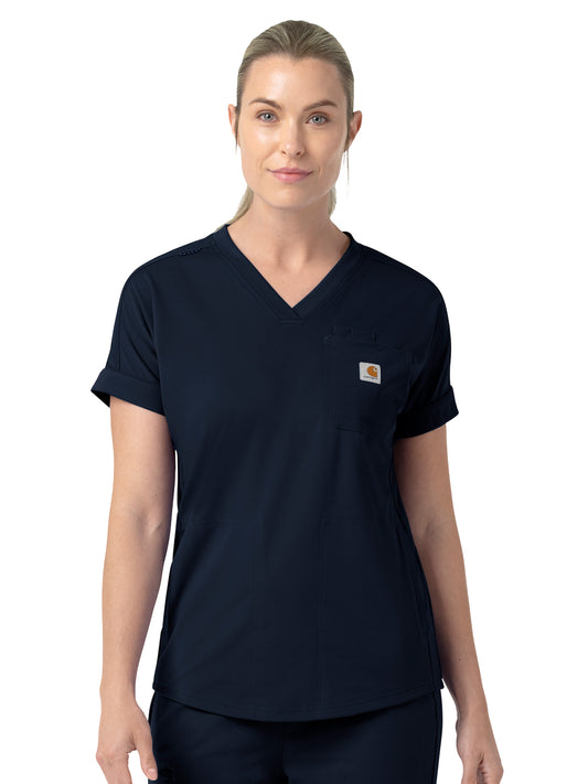 Women's Five-Pocket V-Neck Scrub Top - C13190 - Navy