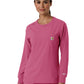 Women's One-Pocket Crew Neck Long Sleeve Scrub Top - C13610 - Electric Fuschia