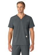Unisex Seven-Pocket Modern Fit V-Neck Top - C15013 - Pewter
