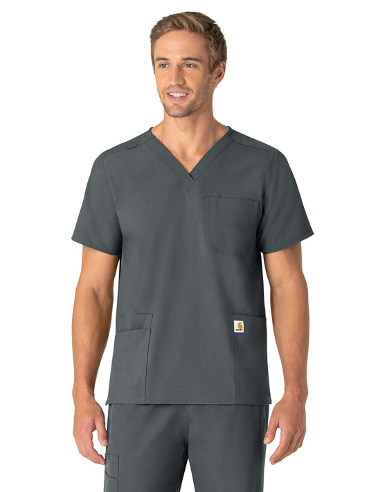 Unisex Seven-Pocket Modern Fit V-Neck Top - C15013 - Pewter