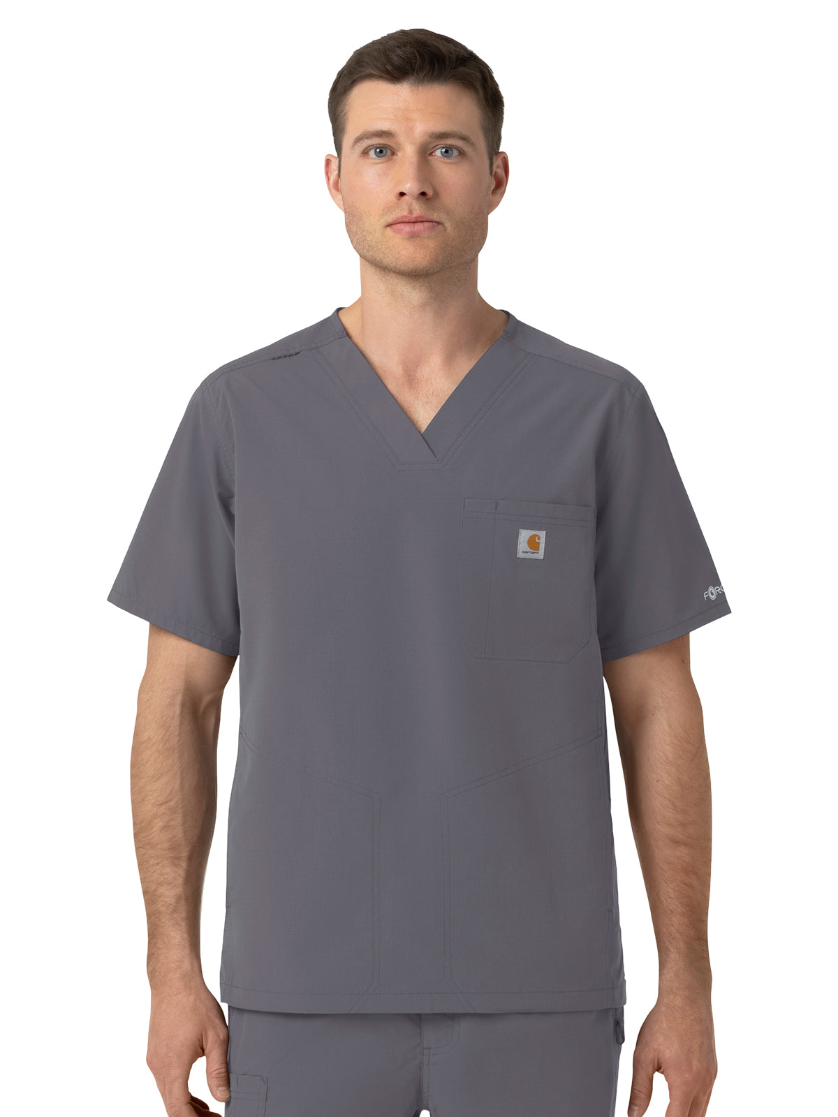 Men's Four-Pocket Ripstop V-Neck Scrub Top - C16239 - Pewter