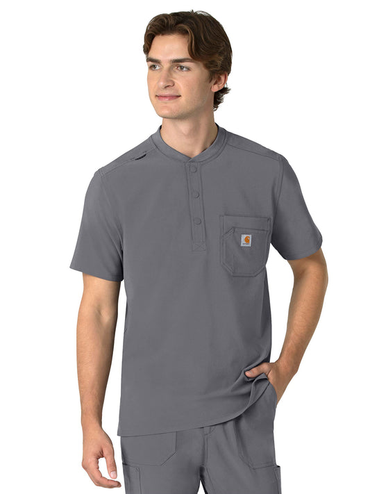 Men's Three-Pocket Henley Top - C16310 - Pewter