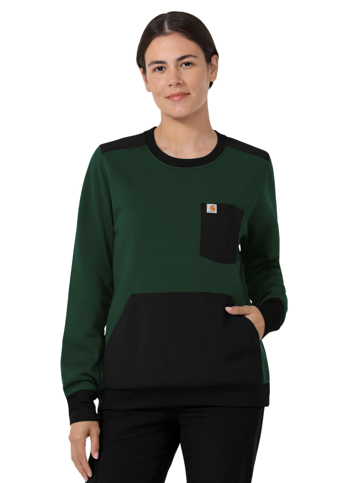 Women's Two-Pocket Crew Neck Fleece Scrub Sweatshirt - C31033 - Douglas Fir