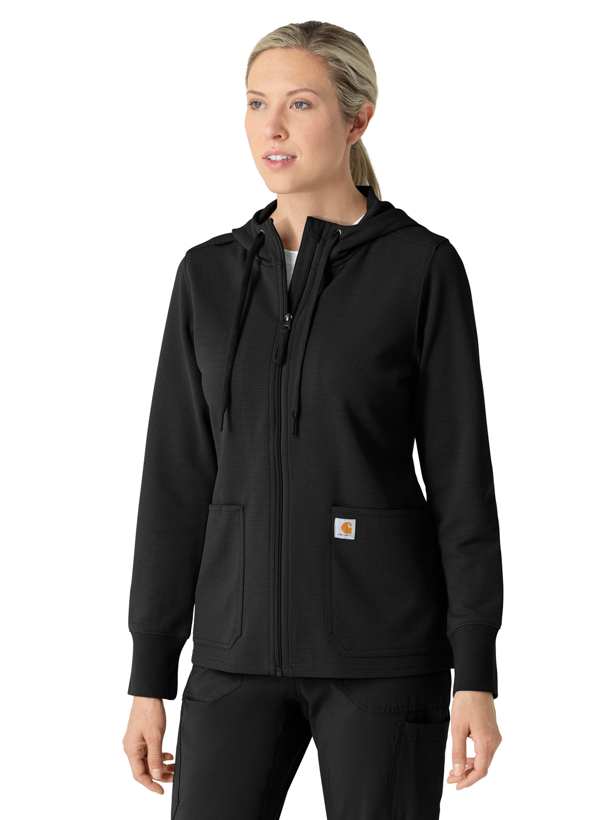 Women's Three-Pocket Full Zip Waffle Hoodie - C82008 - Black
