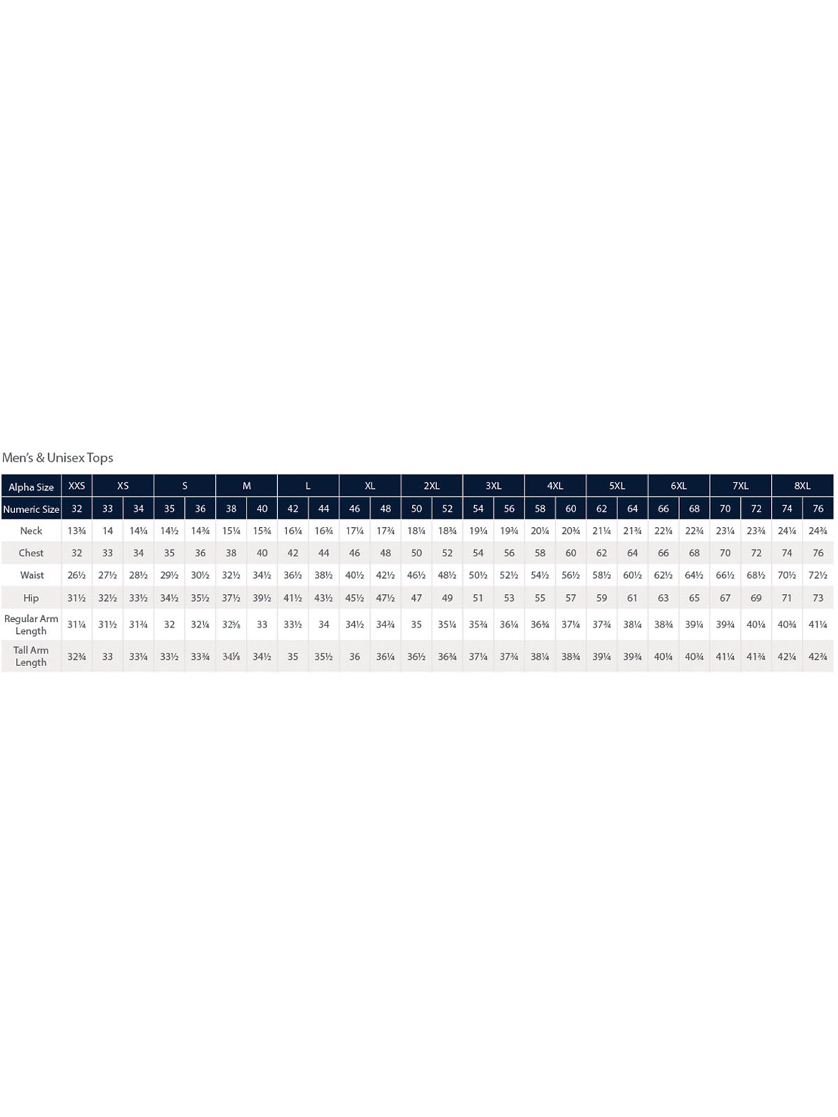 SIZECHART
