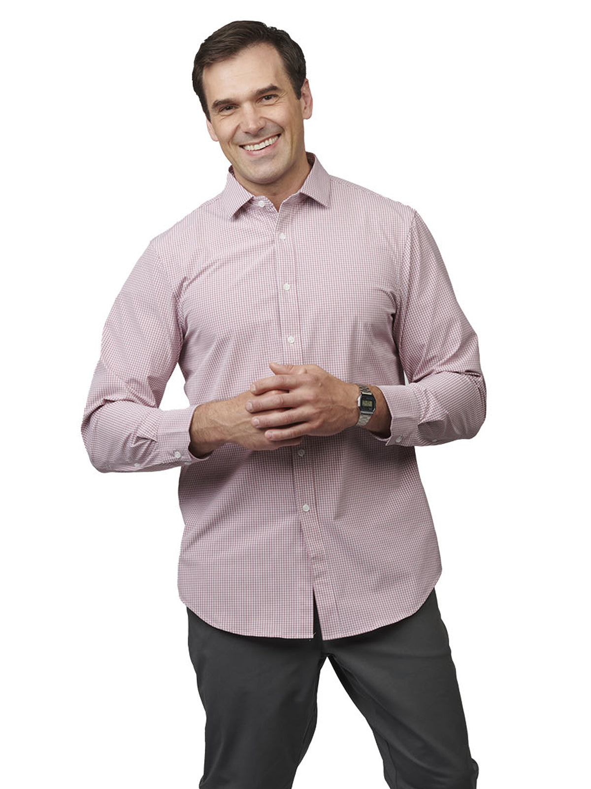 Men's Long Sleeve Shirt - 1972 - Scarlet Microcheck