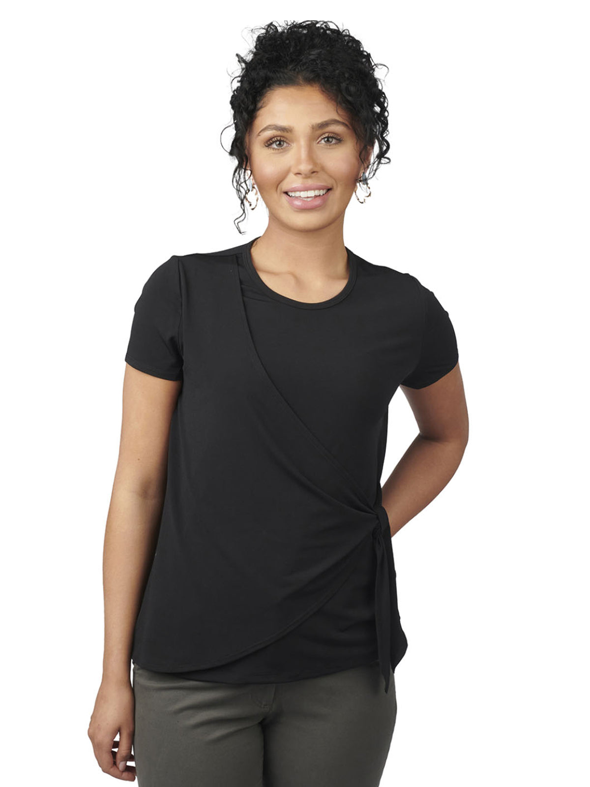 Women's Pocketless Soft Wrap Blouse - 5428 - Black