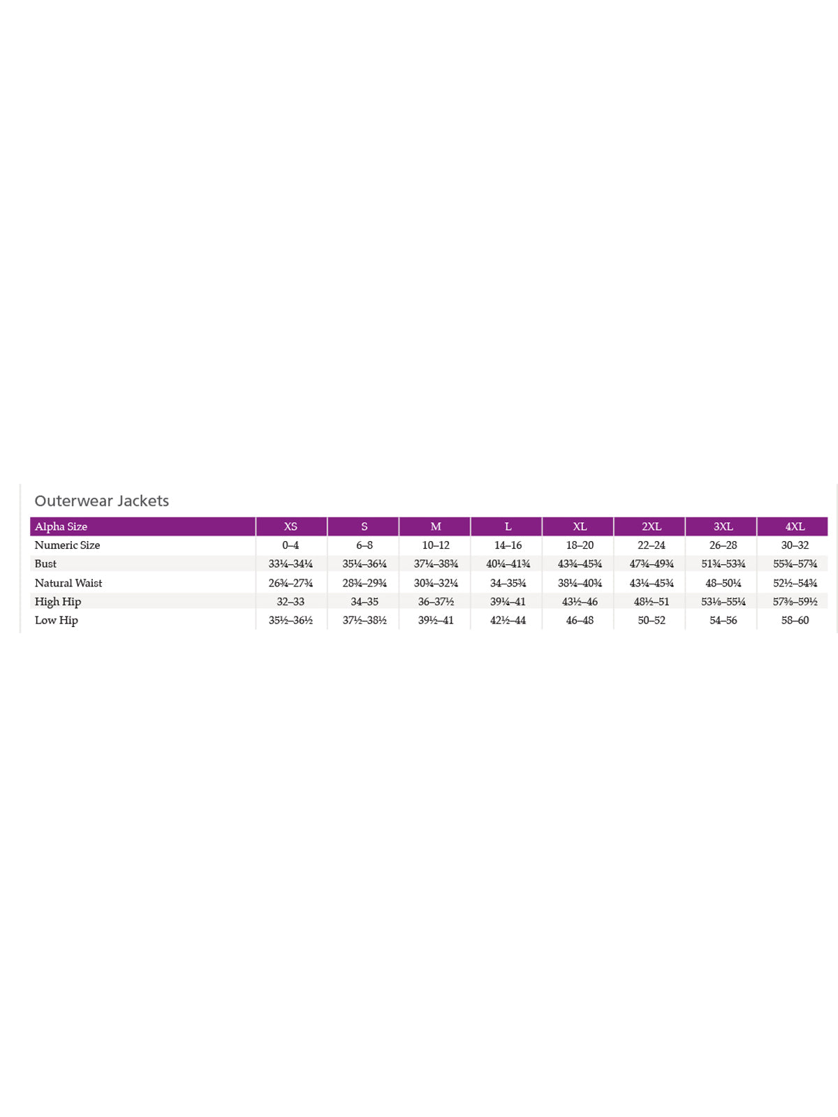 SIZECHART