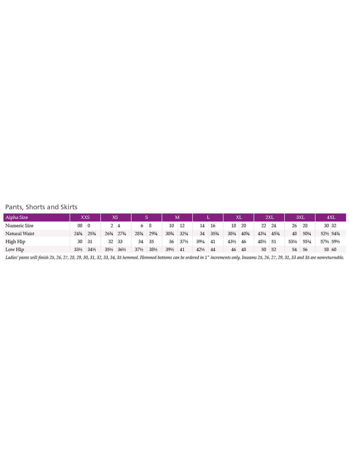 SIZECHART