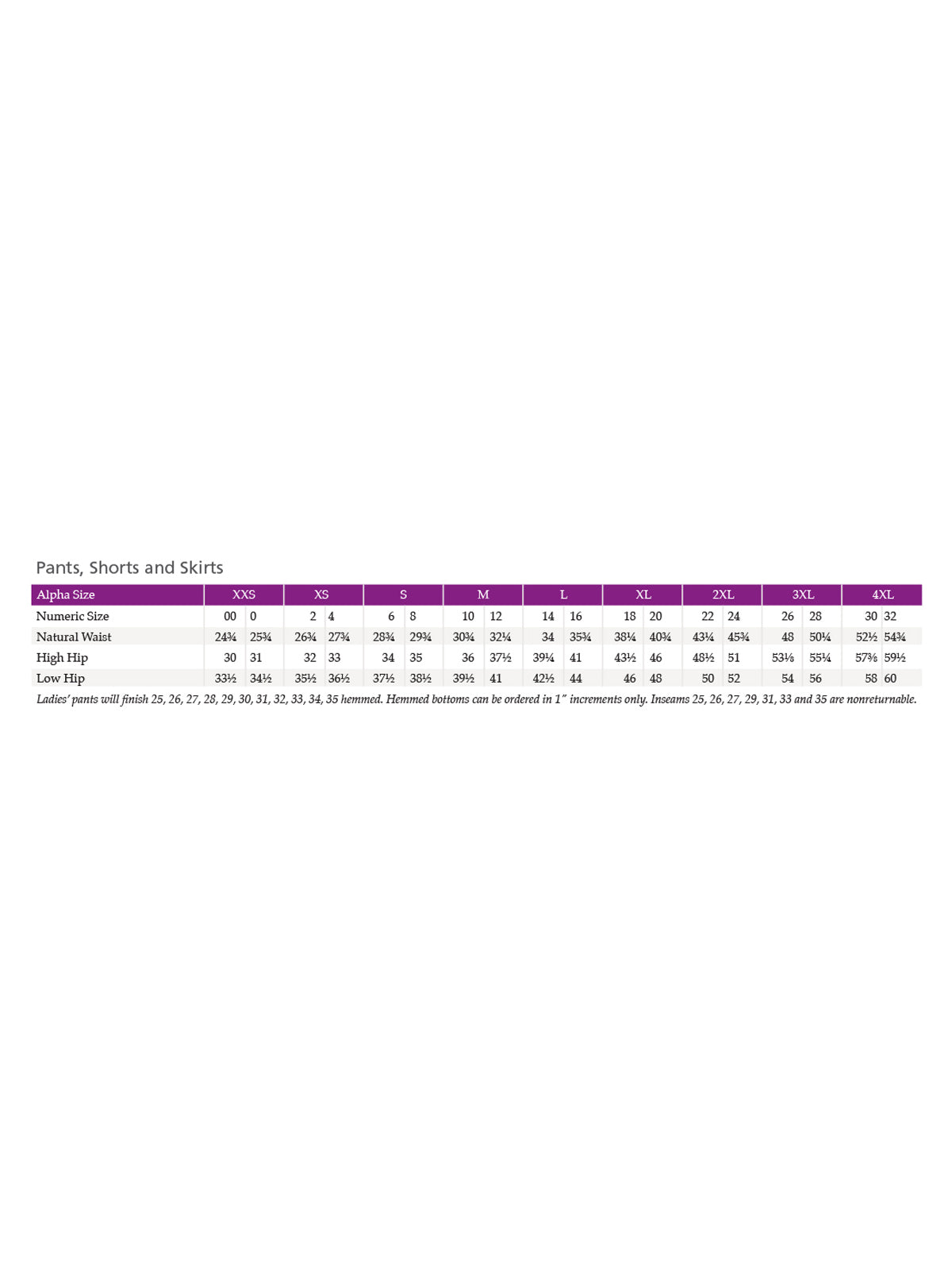 SIZECHART