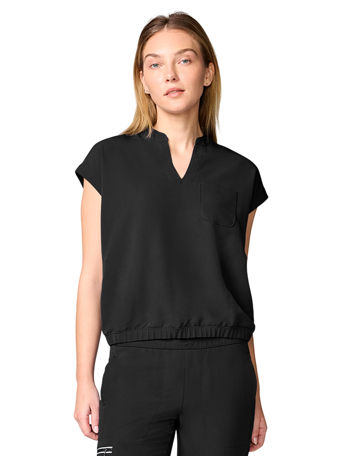 Women's 3-Pocket Mandarin Collar Crop Top - 00014 - Black