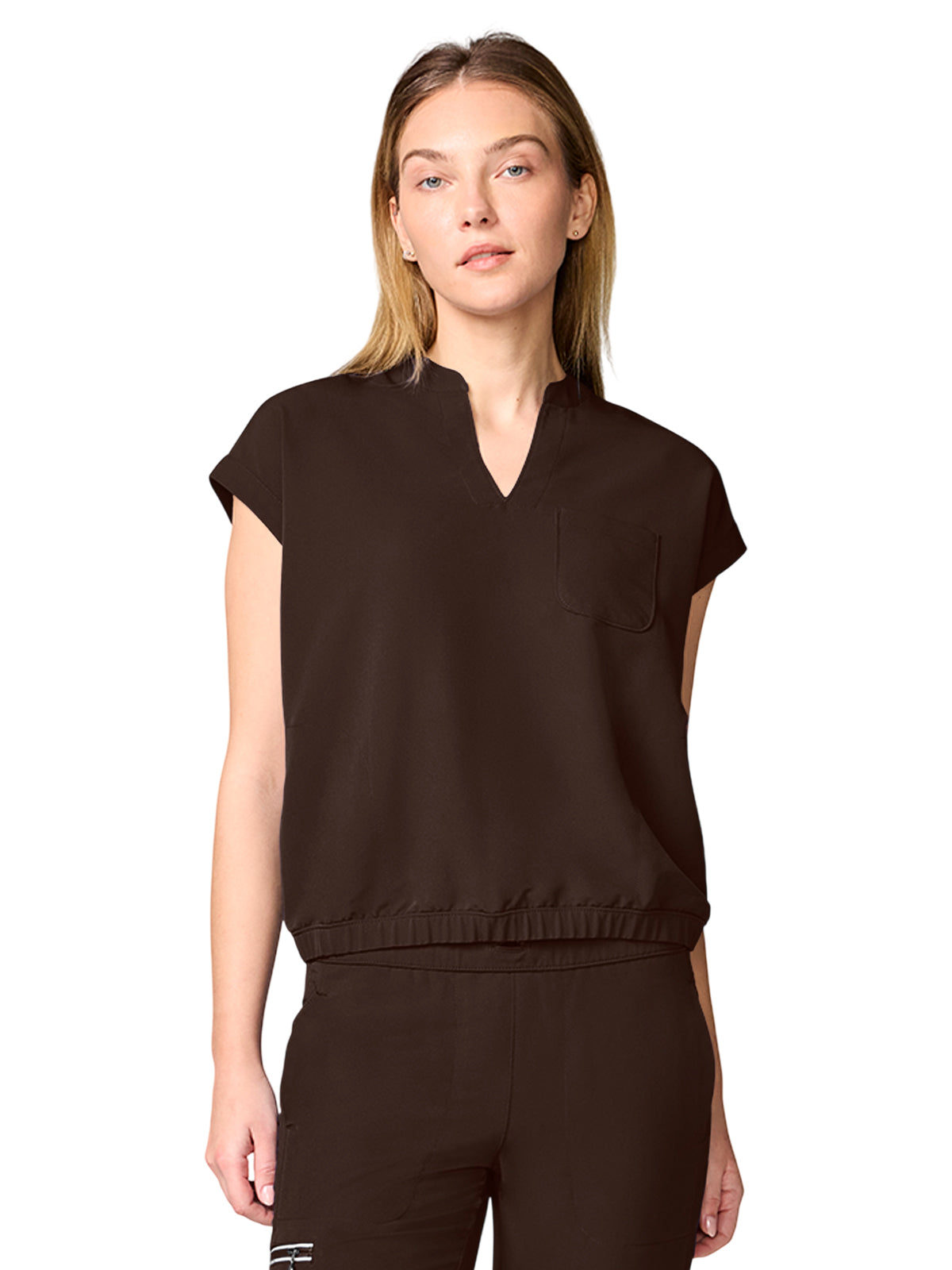 Women's 3-Pocket Mandarin Collar Crop Top - 00014 - Dark Chocolate