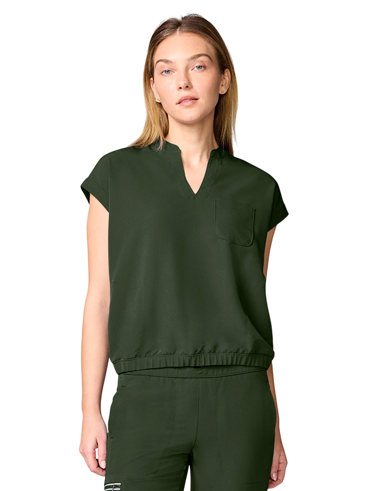 Women's 3-Pocket Mandarin Collar Crop Top - 00014 - Dark Pine