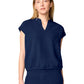 Women's 3-Pocket Mandarin Collar Crop Top - 00014 - Navy
