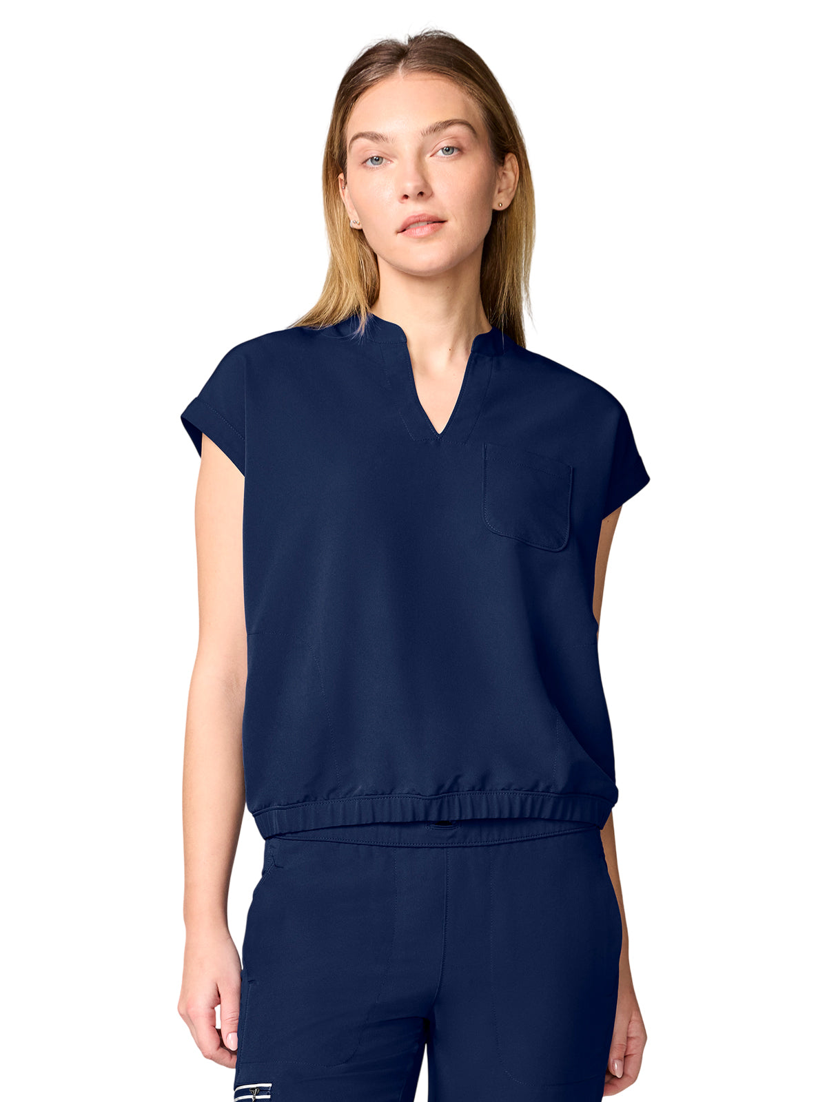 Women's 3-Pocket Mandarin Collar Crop Top - 00014 - Navy