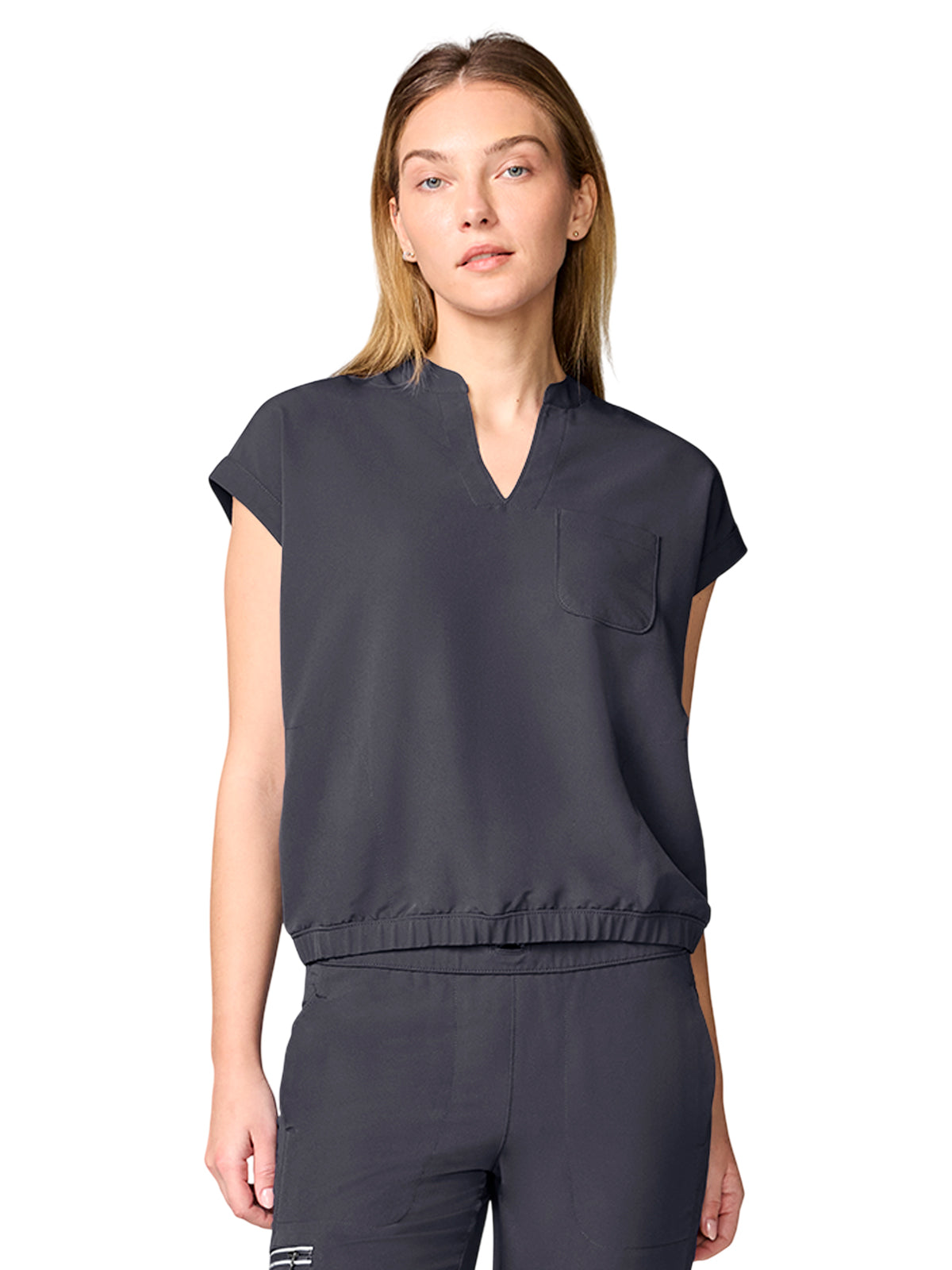 Women's 3-Pocket Mandarin Collar Crop Top - 00014 - Pewter