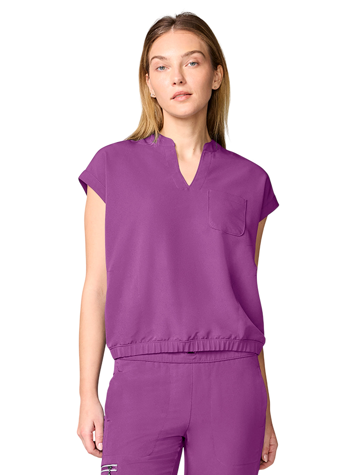 Women's 3-Pocket Mandarin Collar Crop Top - 00014 - Plum Violet