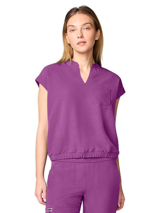 Women's 3-Pocket Mandarin Collar Crop Top - 00014 - Plum Violet