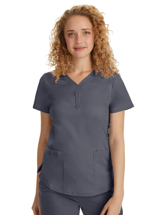 Women's 2-Pocket Jane Triple-Needle Stitching Top - 2167 - Pewter