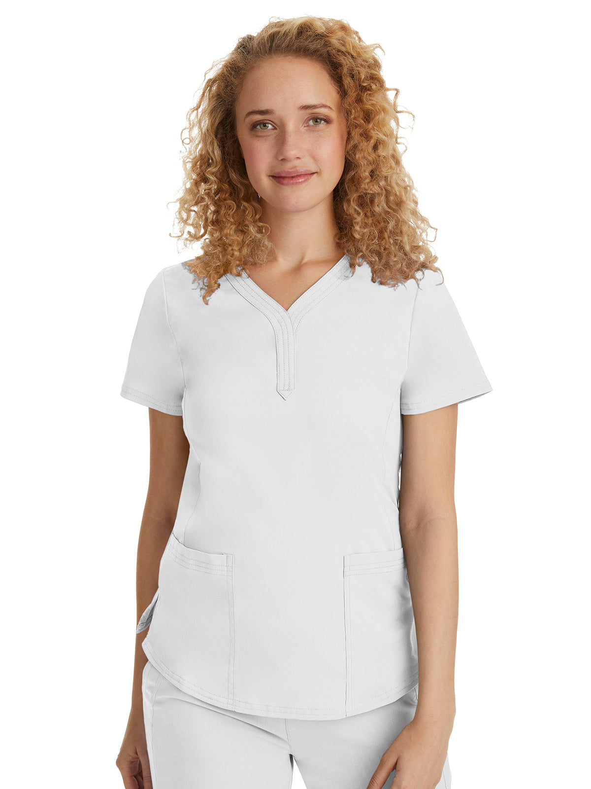 Women's 2-Pocket Jane Triple-Needle Stitching Top - 2167 - White