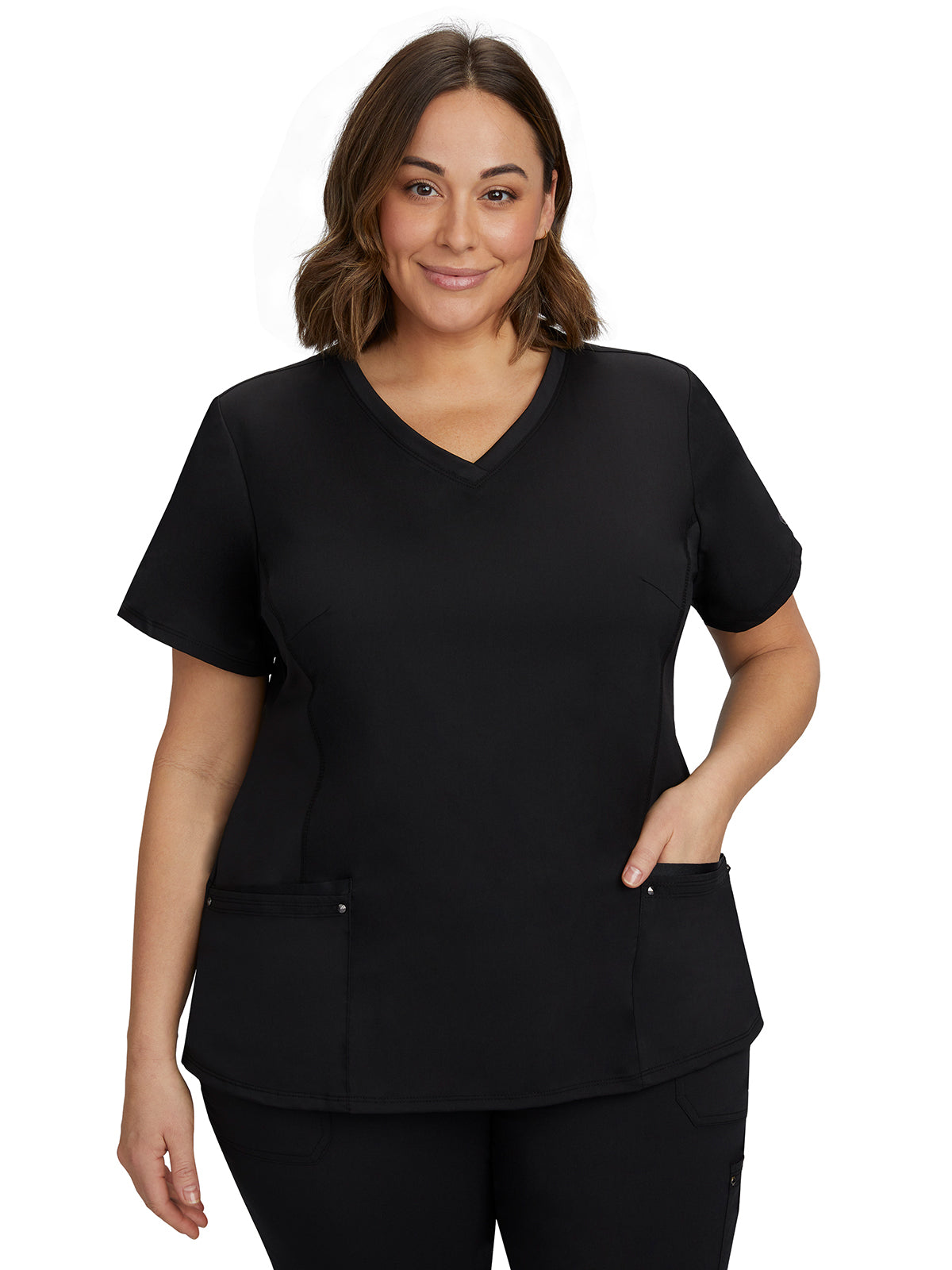 Women's 2-Pocket Juliet Stylish V-Neck Top - 2245 - Black