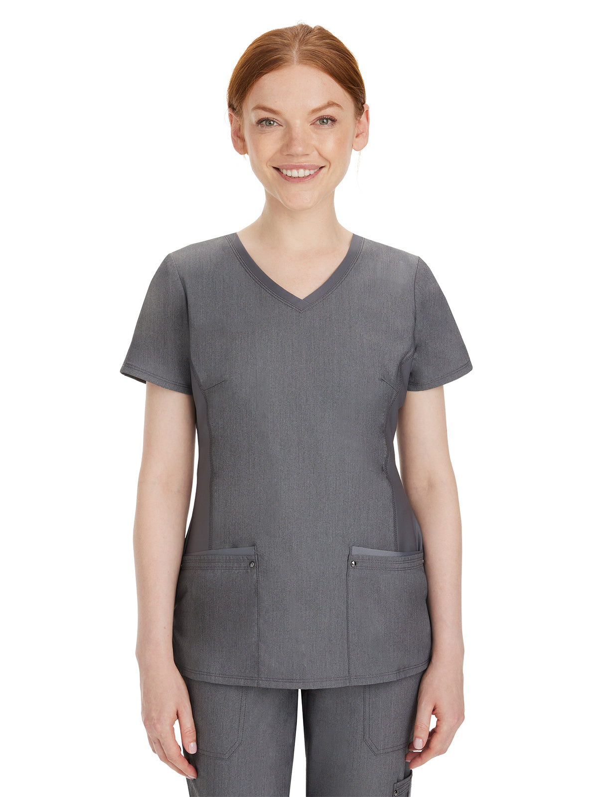 Women's 2-Pocket Juliet Stylish V-Neck Top - 2245 - Heather Grey
