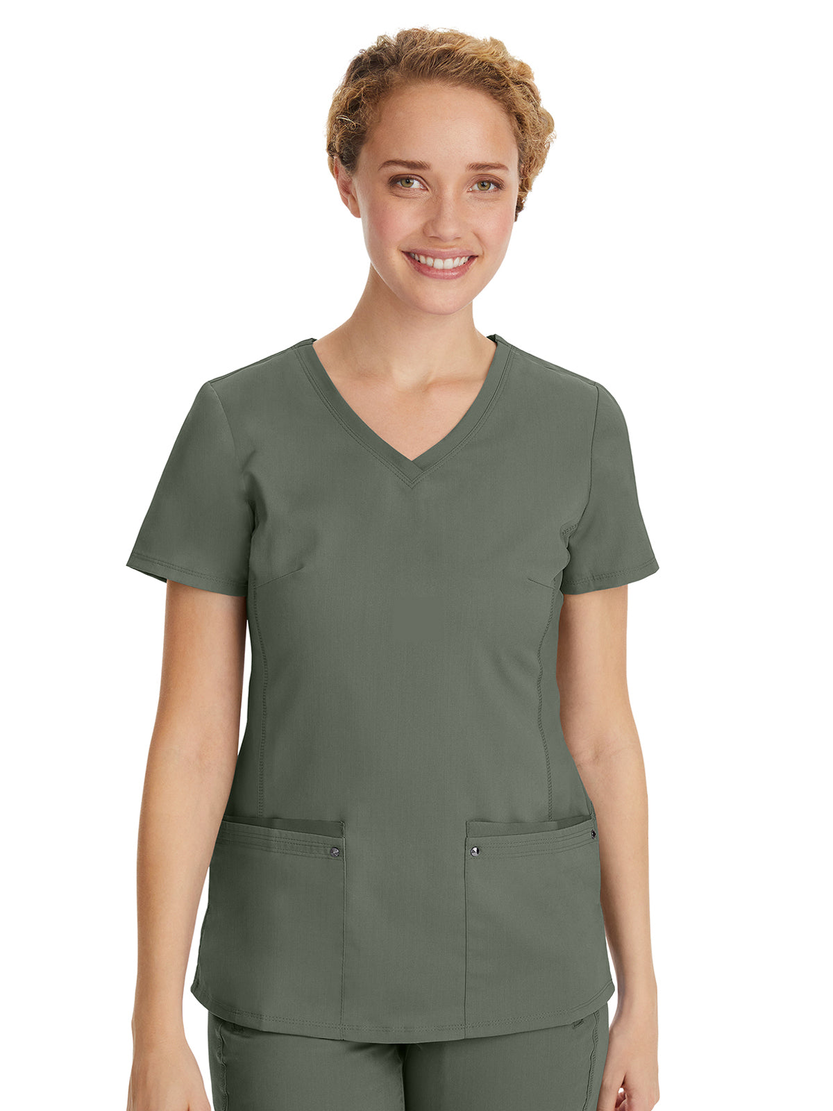 Women's 2-Pocket Juliet Stylish V-Neck Top - 2245 - Olive