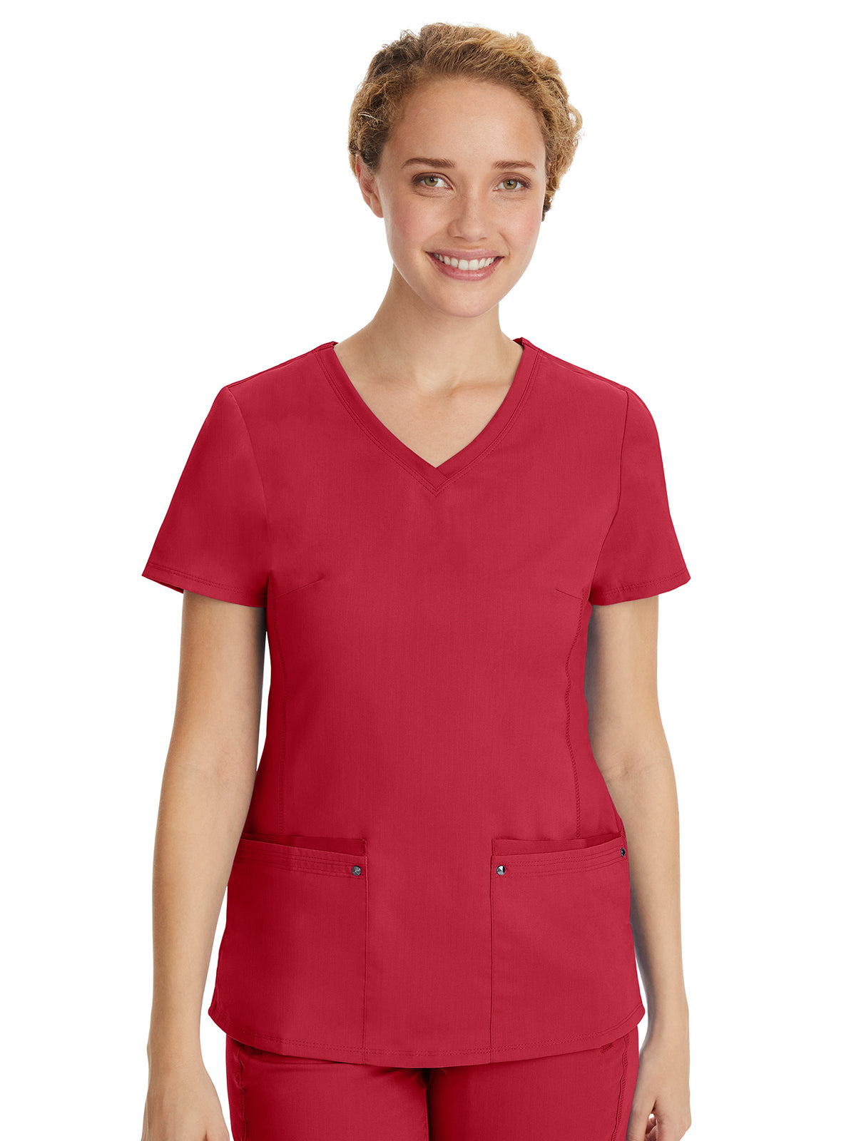 Women's 2-Pocket Juliet Stylish V-Neck Top - 2245 - Red