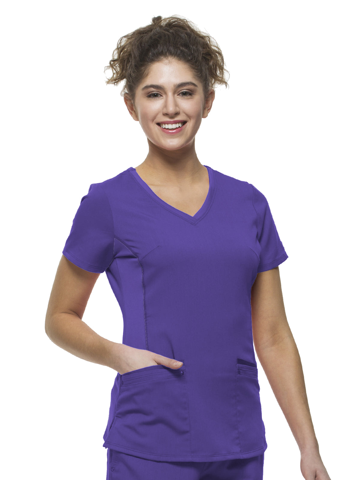 Women's 2-Pocket Juliet Stylish V-Neck Top - 2245 - True Grape