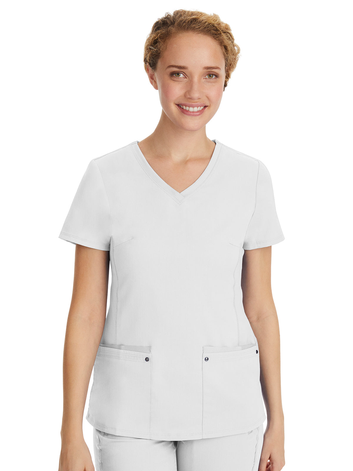 Women's 2-Pocket Juliet Stylish V-Neck Top - 2245 - White