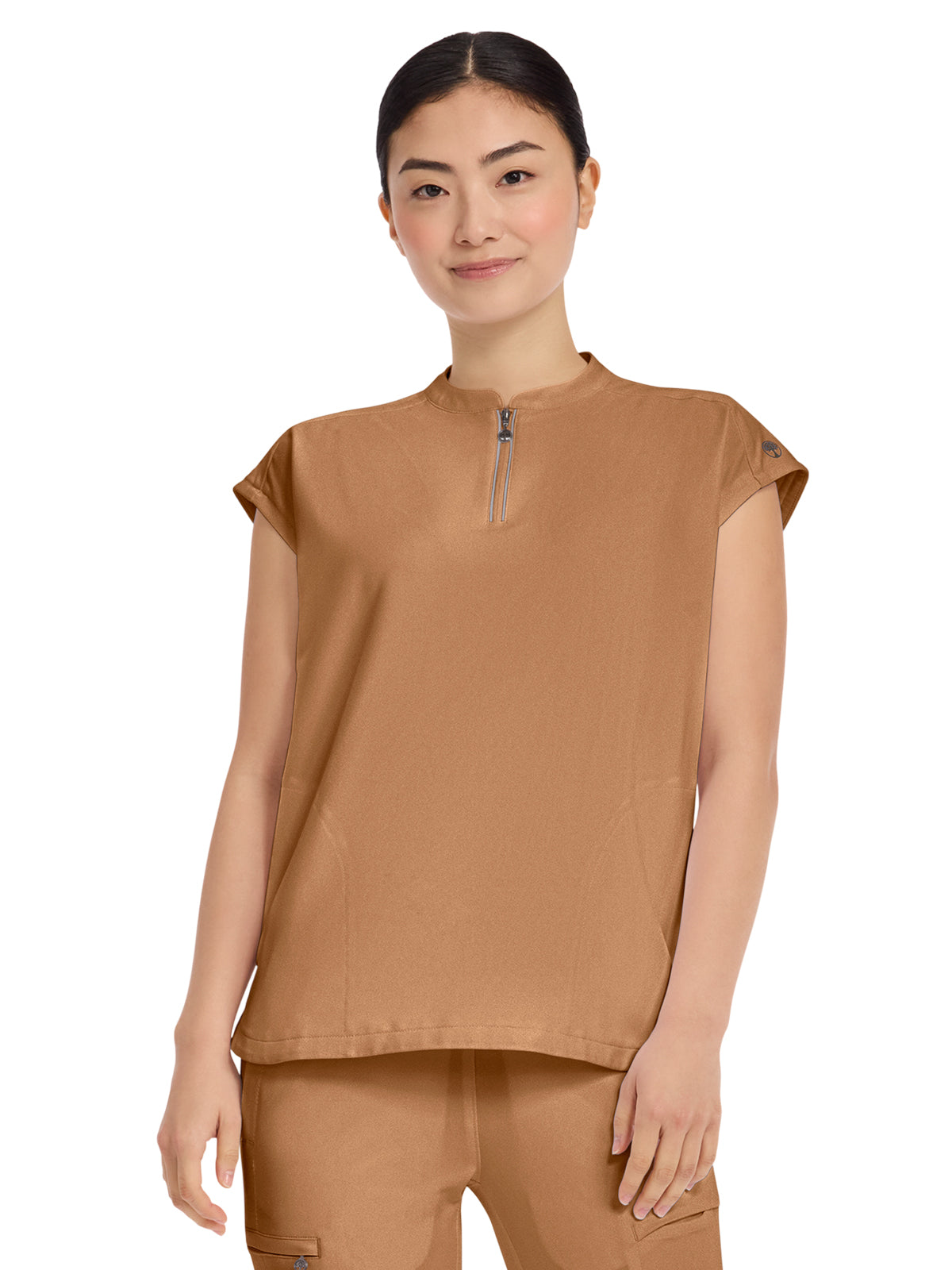 Women's 2-Pocket Sandy Mandarin Collar Top - 2286 - Caramel Cafe