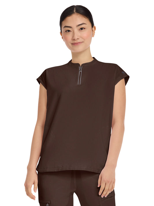 Women's 2-Pocket Sandy Mandarin Collar Top - 2286 - Dark Chocolate